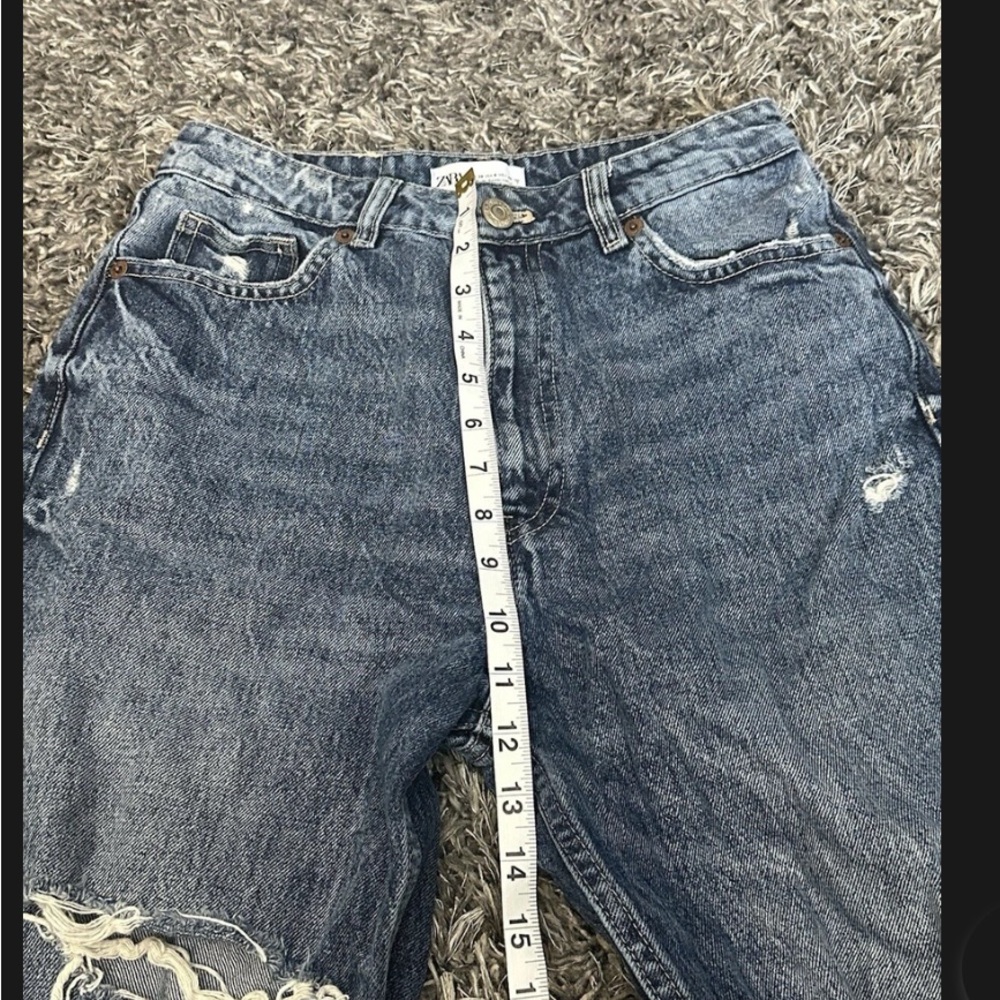 Zara High Rise Waisted Jeans Women’s Size 6 Distressed Blue - Picture 4 of 6